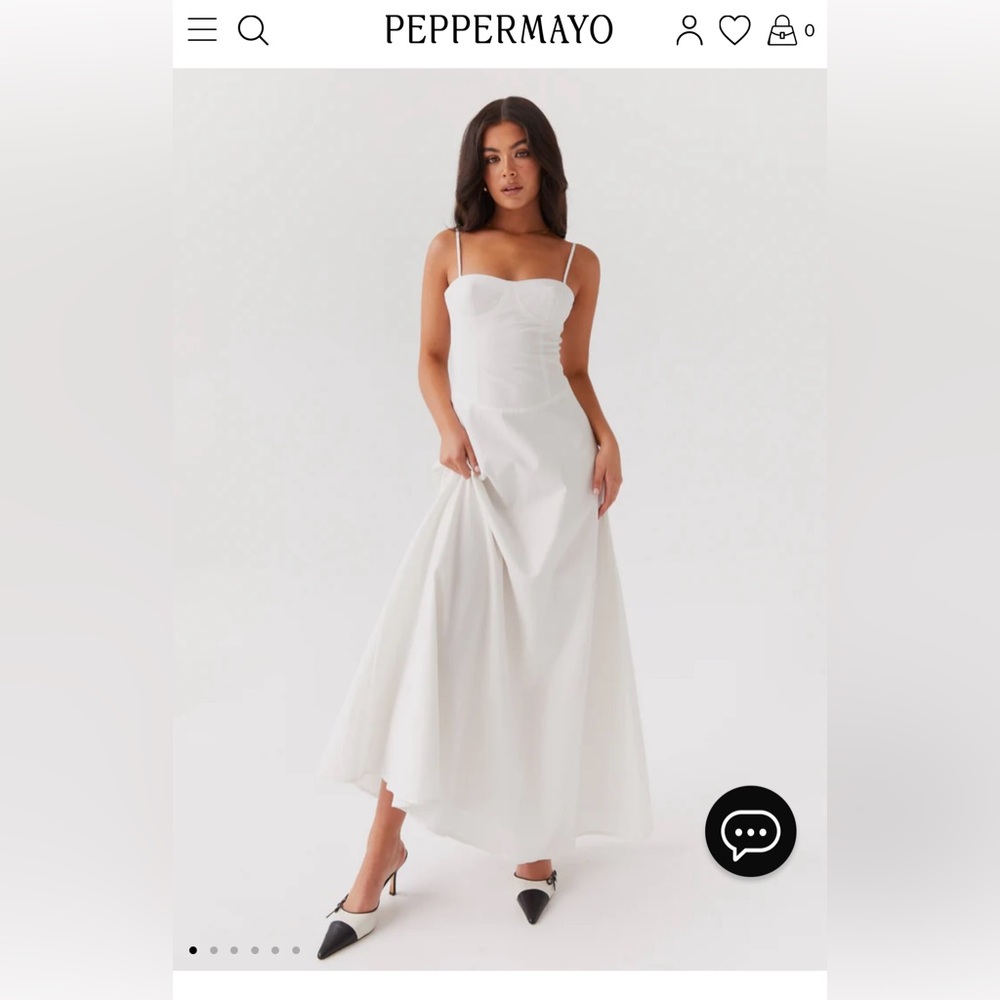 Pepper Mayo White Spaghetti Strap Linen Dress